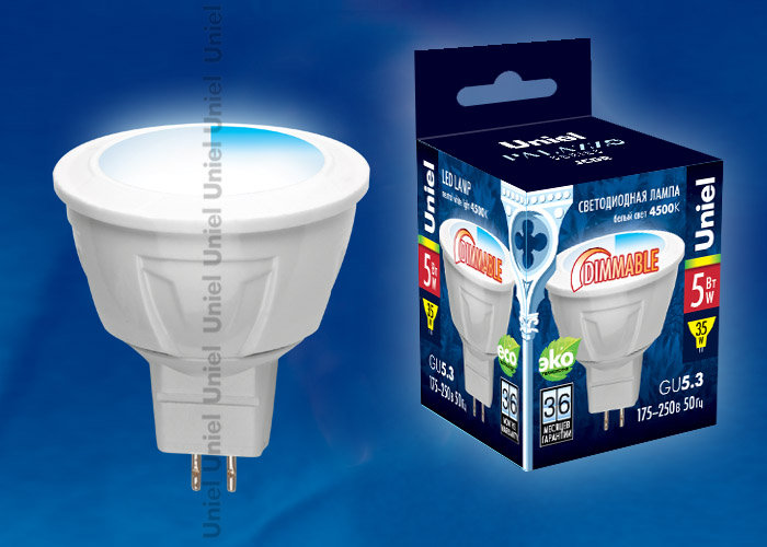 LED-JCDR-5W/NW/GU5.3/FR/DIM PLP01WH Лампа светодиодная диммируемая. Серия Palazzo. Белый свет. Карто
