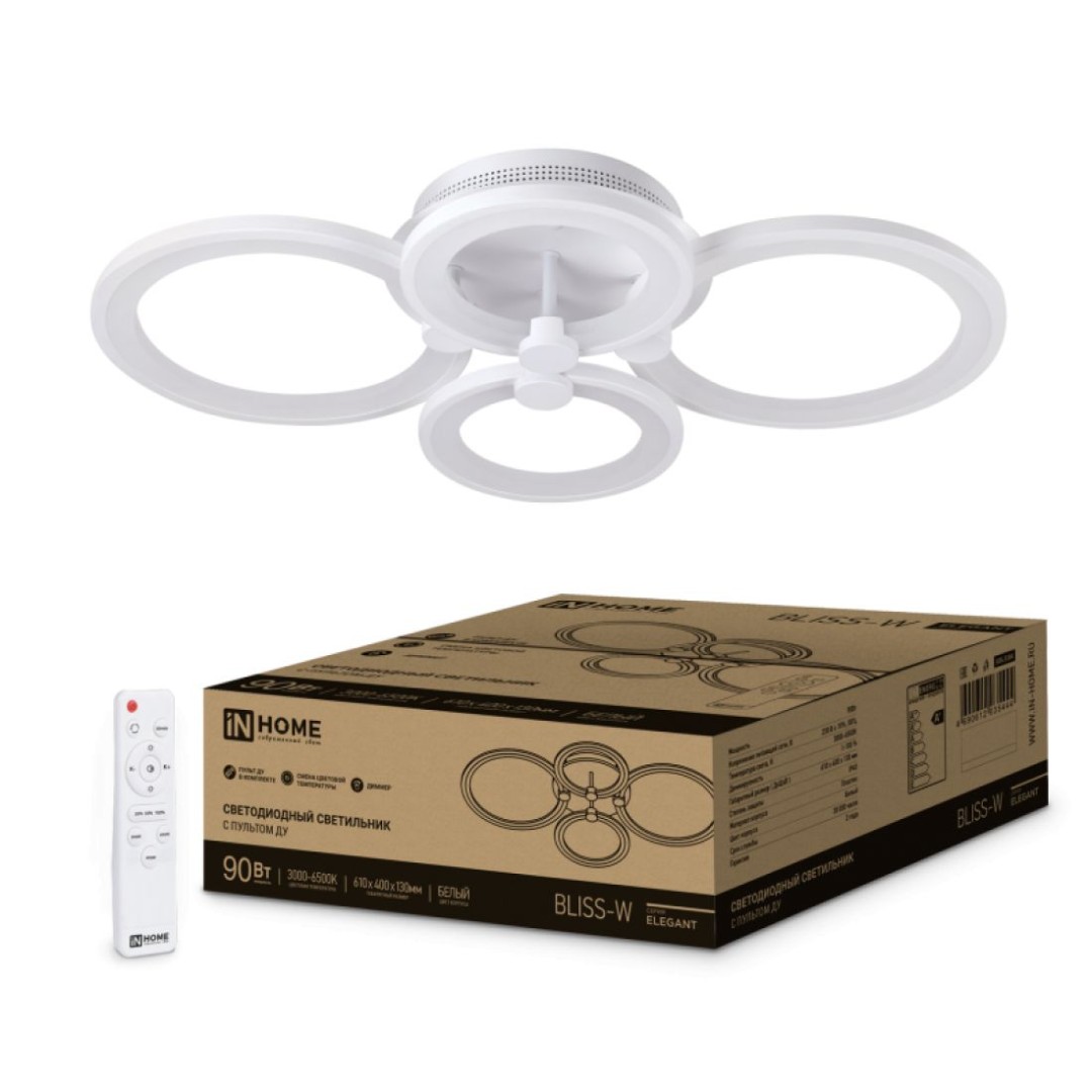 Светильник светодиодный ELEGANT BLISS-90W 90Вт 230В 3000-4000-6500K 7000Лм 610х400х130мм c пультом Д Светильник светодиодный ELEGANT BLISS-90W 90Вт 230В 3000-4000-6500K 7000Лм 610х400х130мм c пультом Д
