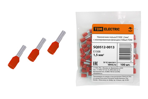 Наконечник-гильза Е1508 1,5мм2 с изолированным фланцем (1 шт) TDM